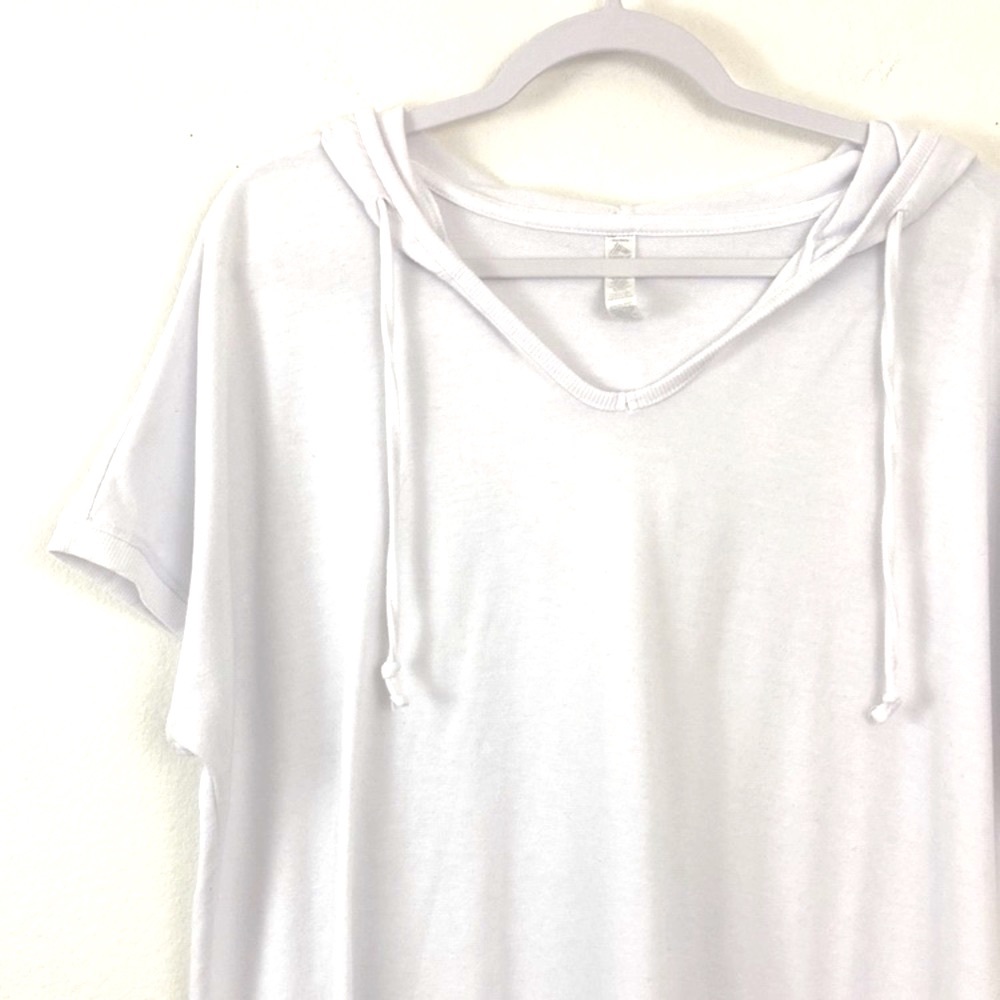 RBX WHITE CASUAL SHORT SLEEVE HOODIE TOP PLUS SIZE